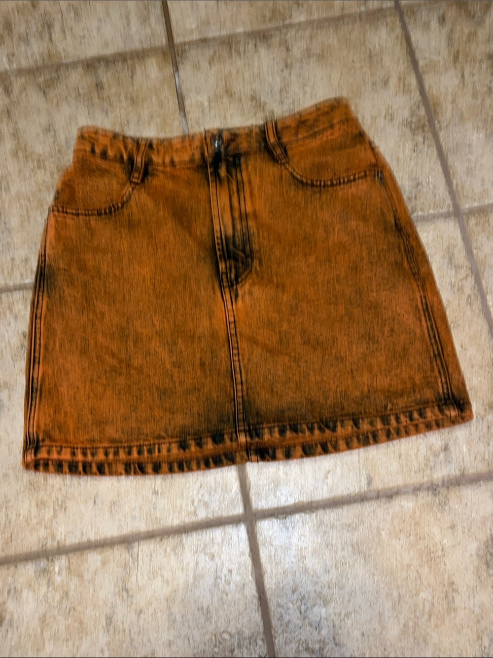 Zara Orange Acid Washed Denim Mini Skirt